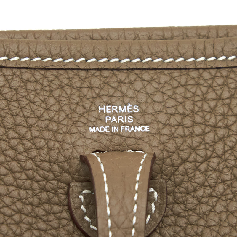 Hermes Mini Evelyne Clemence Etoupe / Blue Indigo SHW Stamp Z