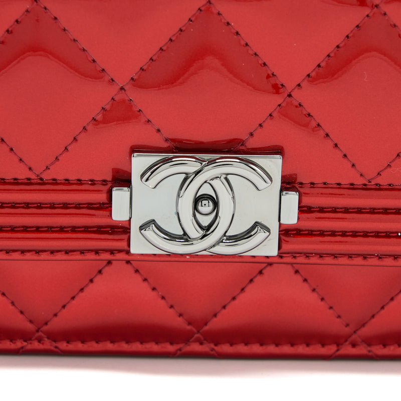 Chanel Boy Wallet On Chain Patent Metallic Red SHW
