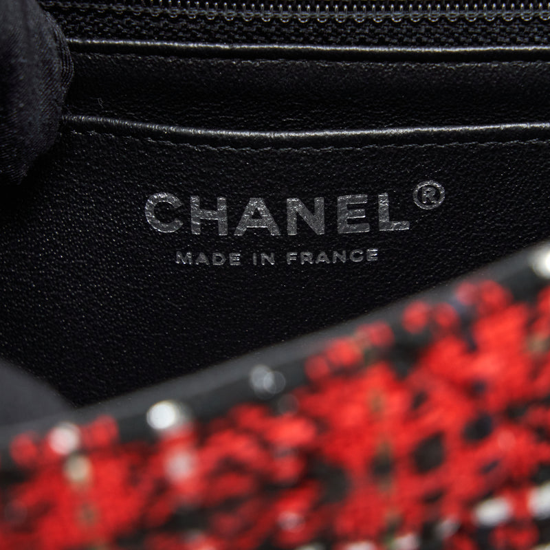 Chanel Mini Rectangular Flap Bag Tweed Red/ Black SHW