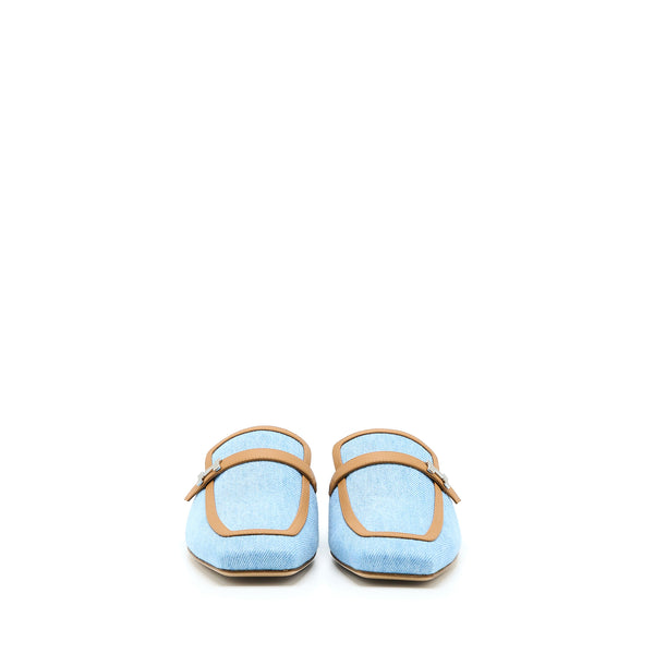 Hermes Size 38 Groupie Mule in Calfskin/Denim Blue Clair/Natural