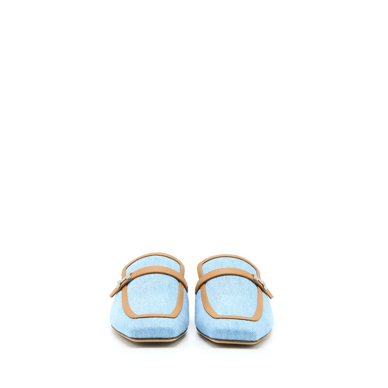 Hermes Size 38 Groupie Mule in Calfskin/Denim Blue Clair/Natural