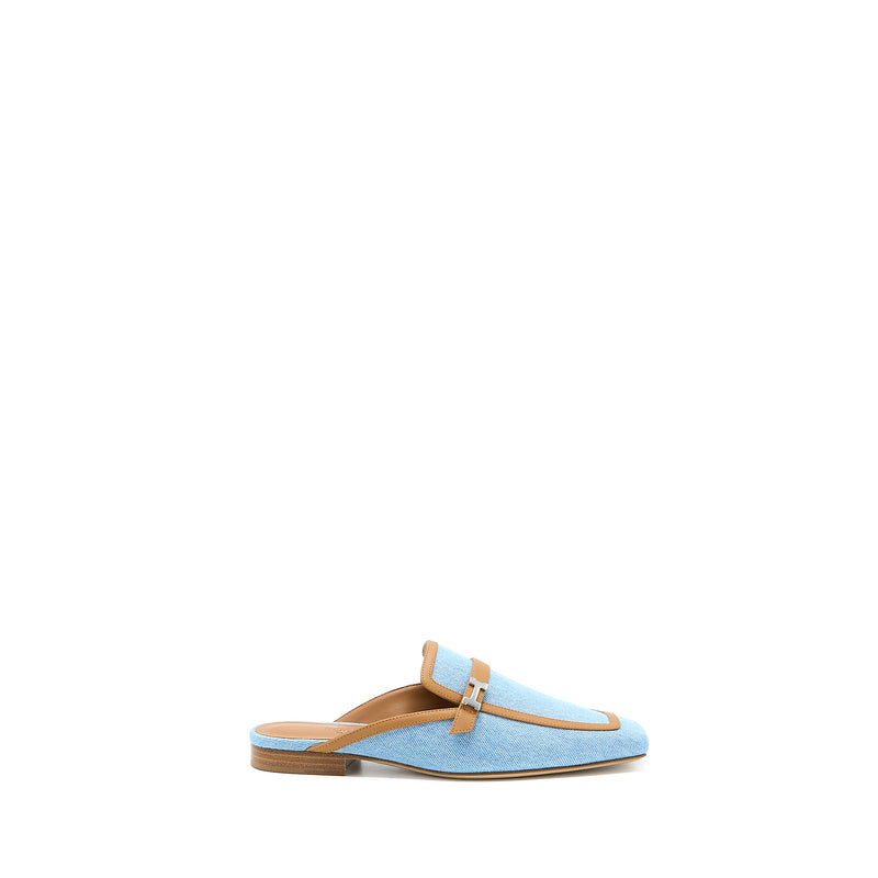 Hermes Size 38 Groupie Mule in Calfskin/Denim Blue Clair/Natural
