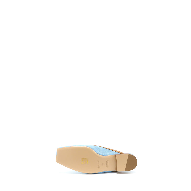 Hermes Size 38 Groupie Mule in Calfskin/Denim Blue Clair/Natural