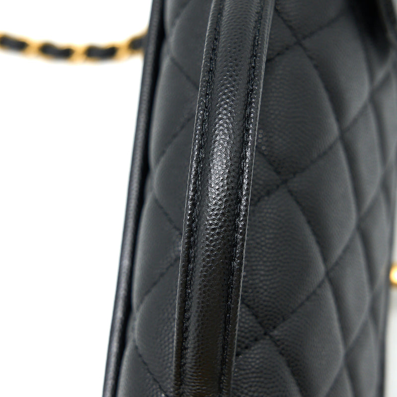 Chanel 22K Top Handle Messenger Bag Caviar Black Brushed GHW (Microchip)