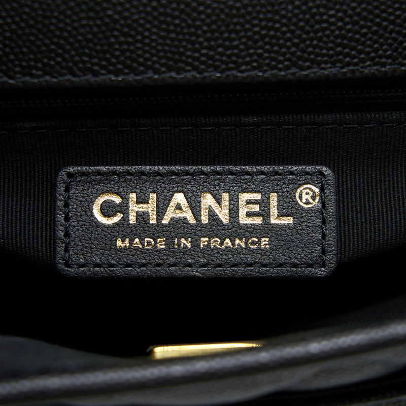 Chanel 22K Top Handle Messenger Bag Caviar Black Brushed GHW (Microchip)