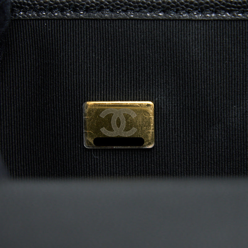 Chanel 22K Top Handle Messenger Bag Caviar Black Brushed GHW (Microchip)