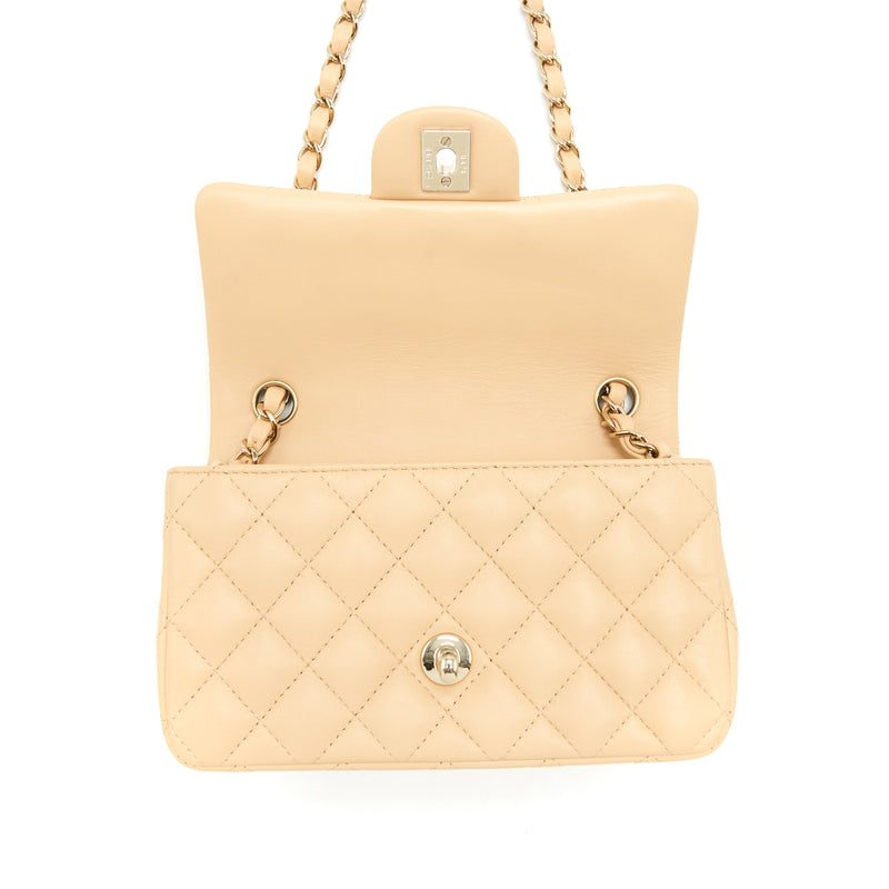 Chanel Mini Rectangular Lambskin Light Beige LGHW(Microchip)