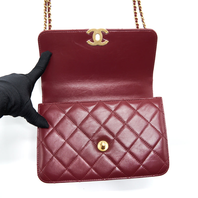 Chanel 21A Medium Gold Crush Flap Bag Calfskin NC635 Burgundy GHW (Mic