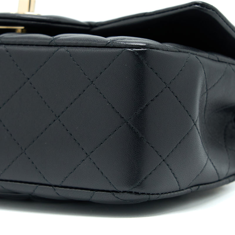 Chanel Top Handle Mini Rectangular Flap Bag Lambskin Black LGHW (Microchip)
