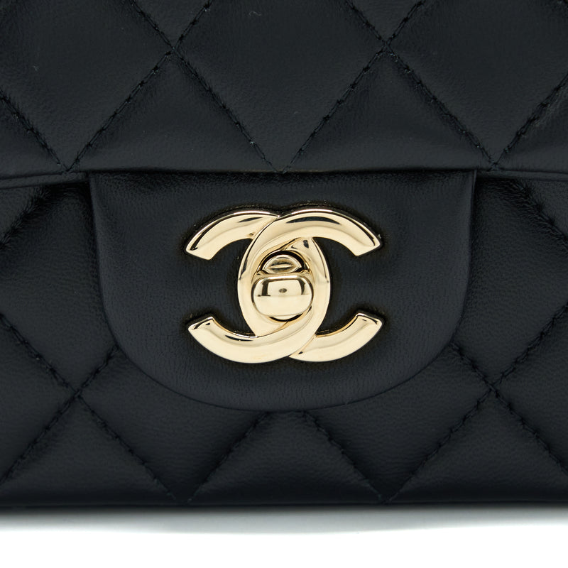 Chanel Top Handle Mini Rectangular Flap Bag Lambskin Black LGHW (Microchip)