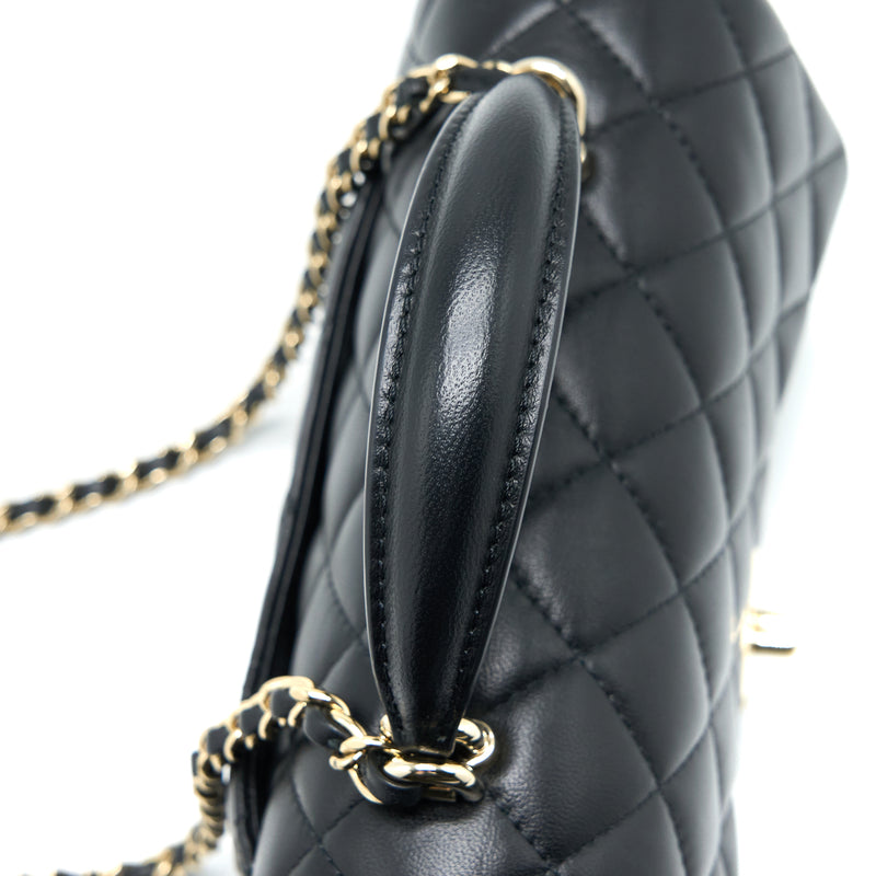 Chanel Top Handle Mini Rectangular Flap Bag Lambskin Black LGHW (Microchip)
