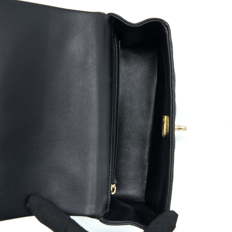 Chanel Top Handle Mini Rectangular Flap Bag Lambskin Black LGHW (Microchip)