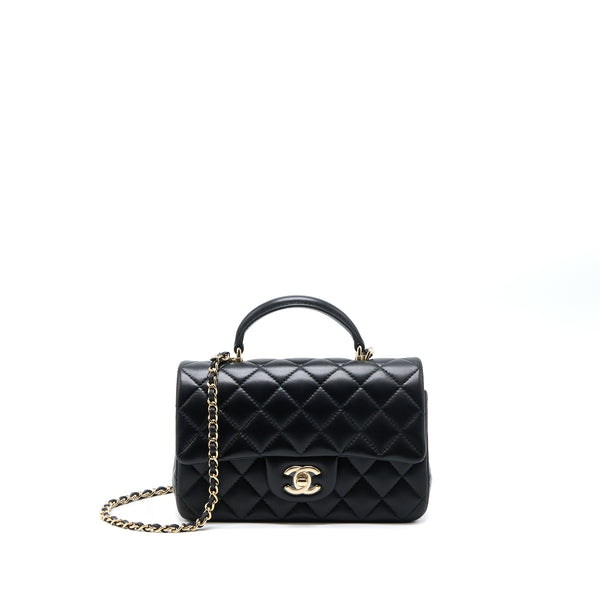 Chanel Top Handle Mini Rectangular Flap Bag Lambskin Black LGHW (Microchip)