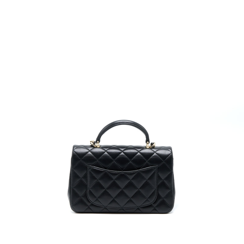 Chanel Top Handle Mini Rectangular Flap Bag Lambskin Black LGHW (Microchip)