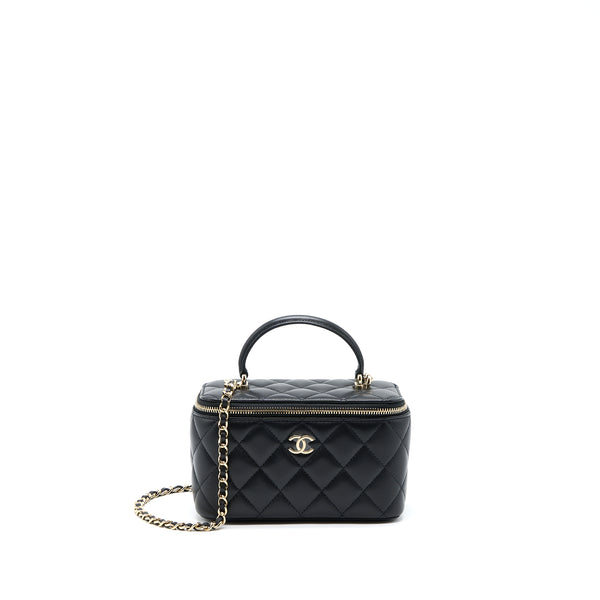 Chanel 22A Top Handle Long Vanity With Chain Lambskin Black LGHW