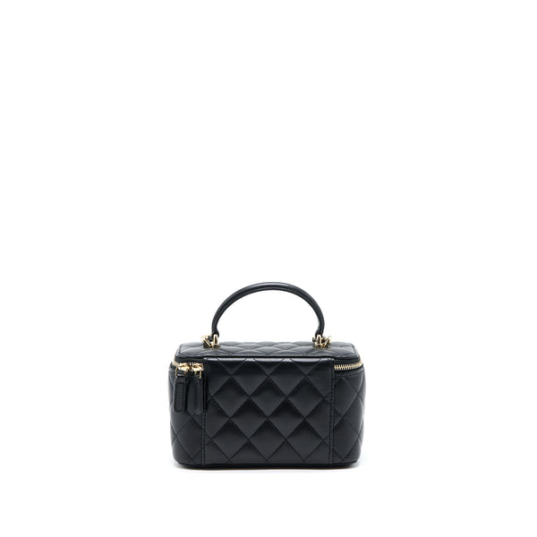 Chanel 22A Top Handle Long Vanity With Chain Lambskin Black LGHW