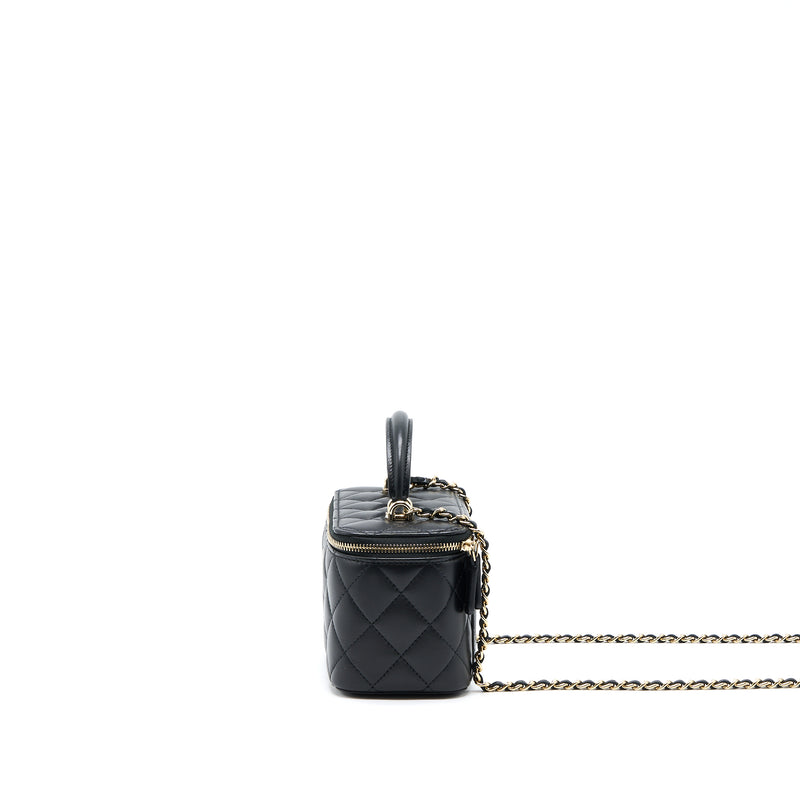 Chanel 22A Top Handle Long Vanity With Chain Lambskin Black LGHW