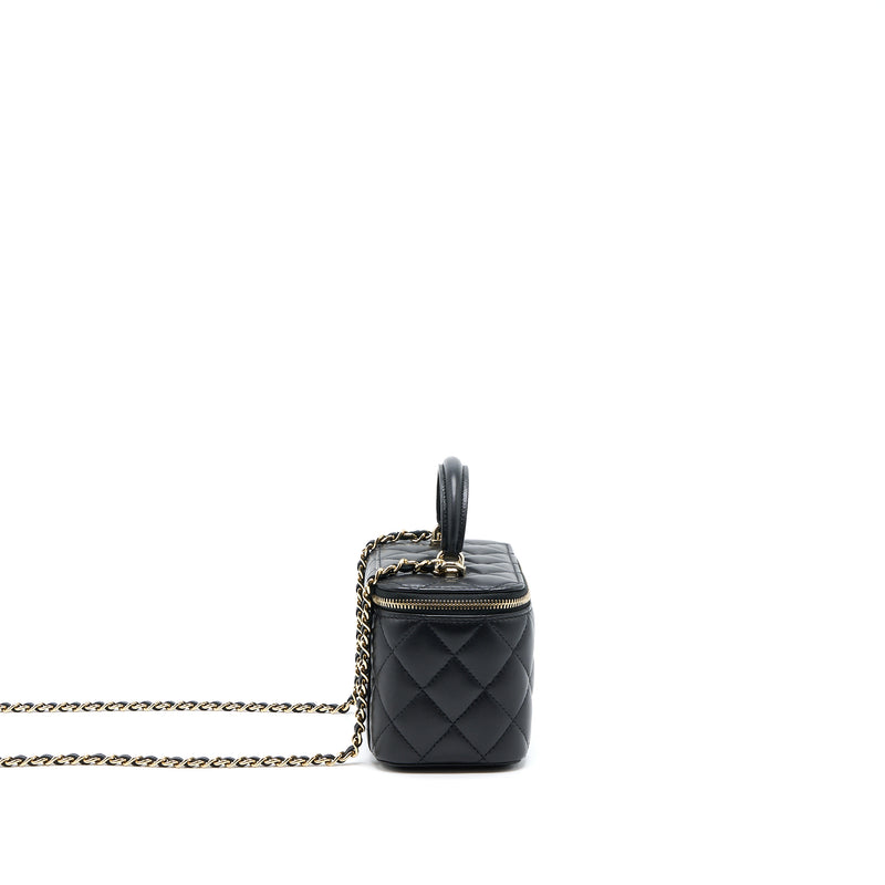 Chanel 22A Top Handle Long Vanity With Chain Lambskin Black LGHW