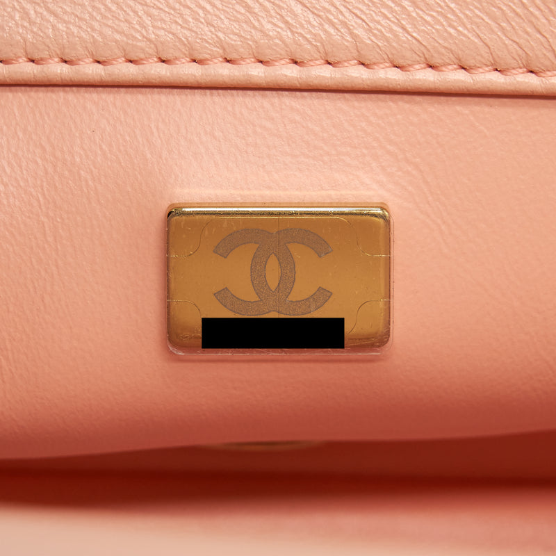 NIB 22C Chanel Pearl Crush Square Mini Flap Bag GHW Peachy Pink