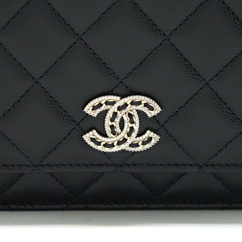 Chanel 22S Detail CC Logo Wallet On Chain Caviar Black LGHW (Microchip)