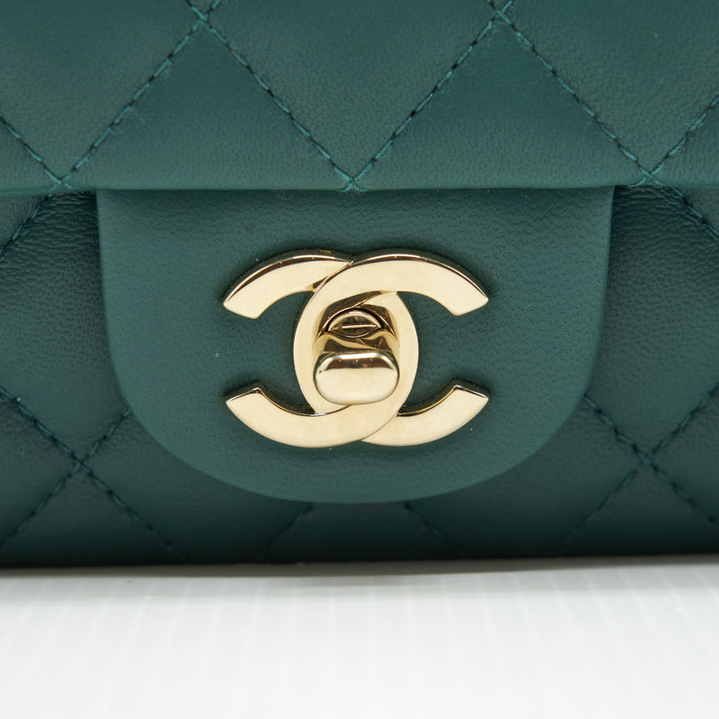 Chanel Classic Mini Rectangle, Dark Green Lambskin Leather, Gold Hardware,  New in Box MA001