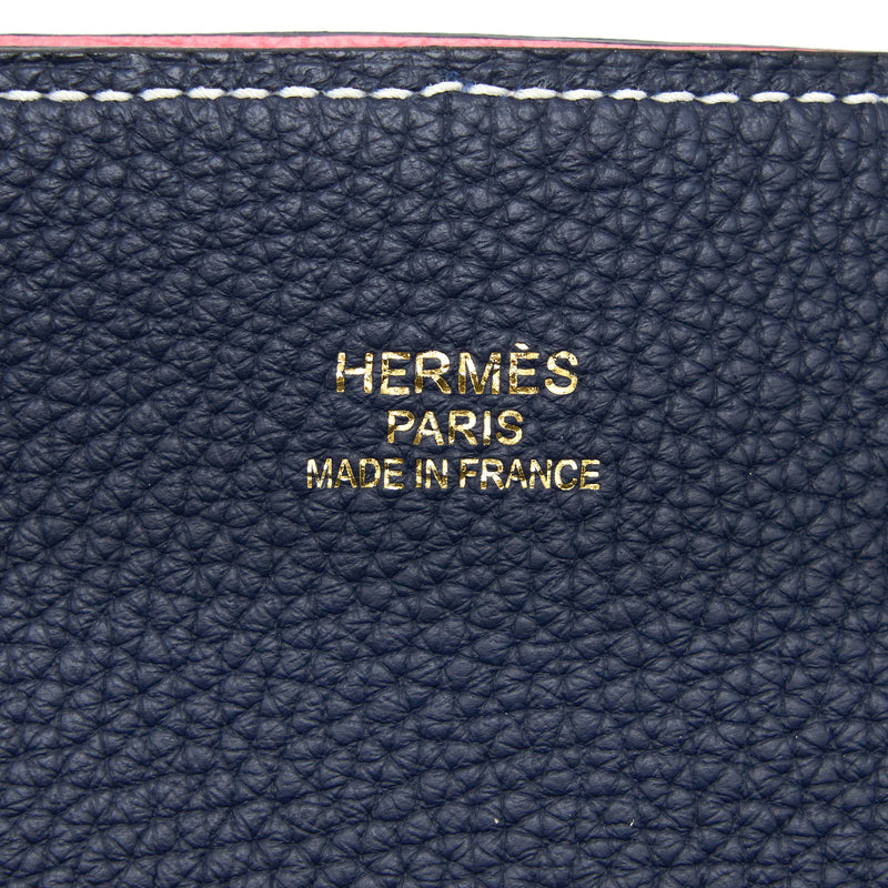 Hermes Double Sens 36 Bag Clemence Blue Nuit/Rose Azalee Stamp A