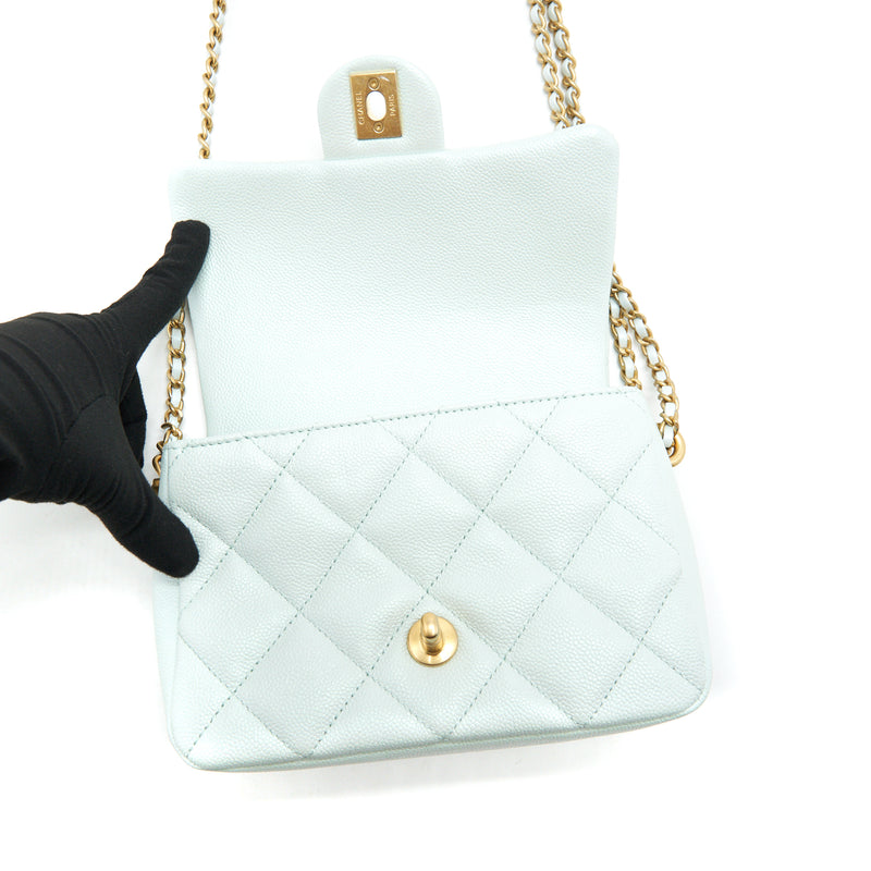 Chanel 21K My Perfect Mini Flap Bag Caviar Iridescent Pastel Green GHW (Microchip)