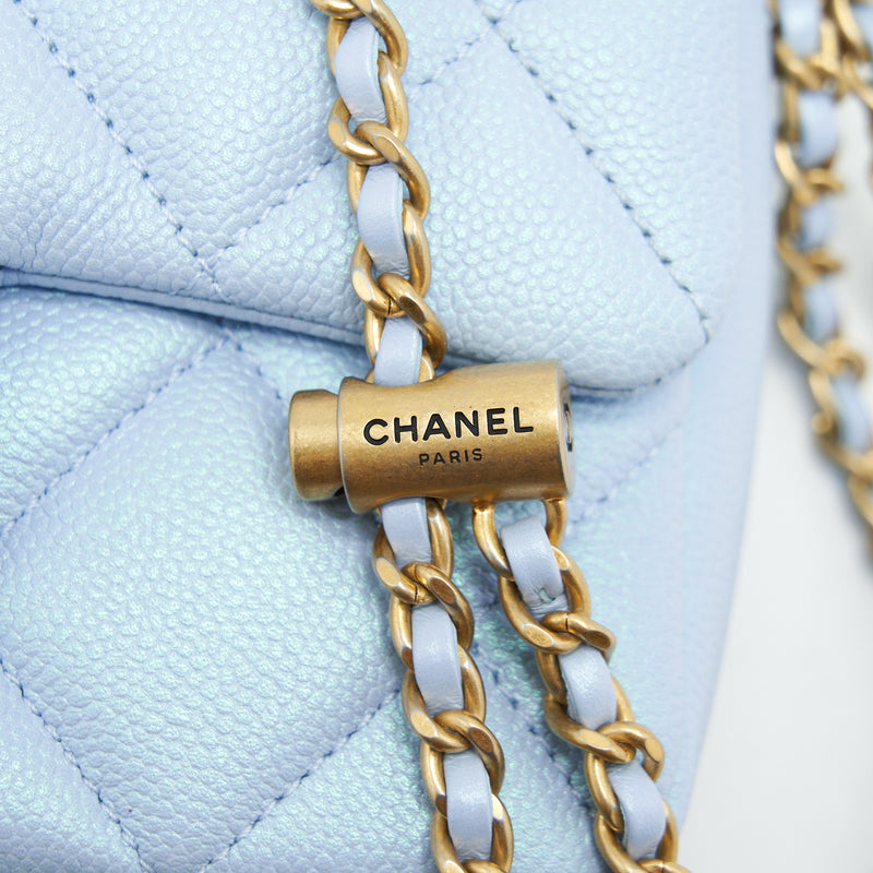 Chanel 21K My Perfect Mini Flap Bag Caviar Iridescent Light Blue GHW (