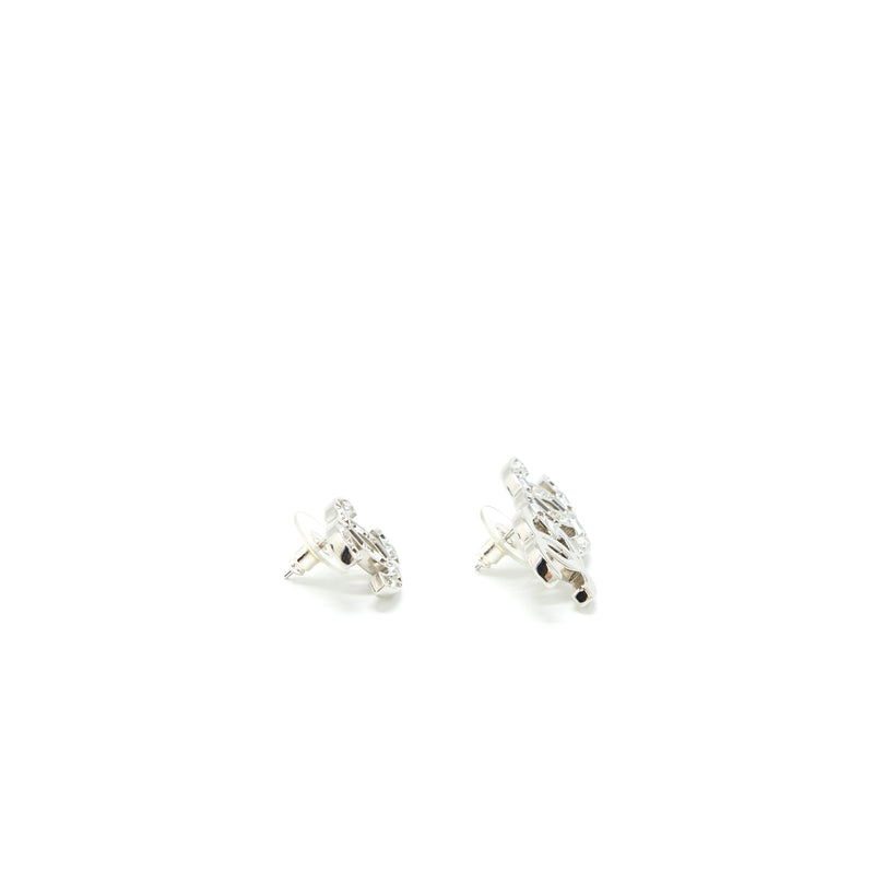 Chanel CC Logo Earring With Crystal Sliver Tone