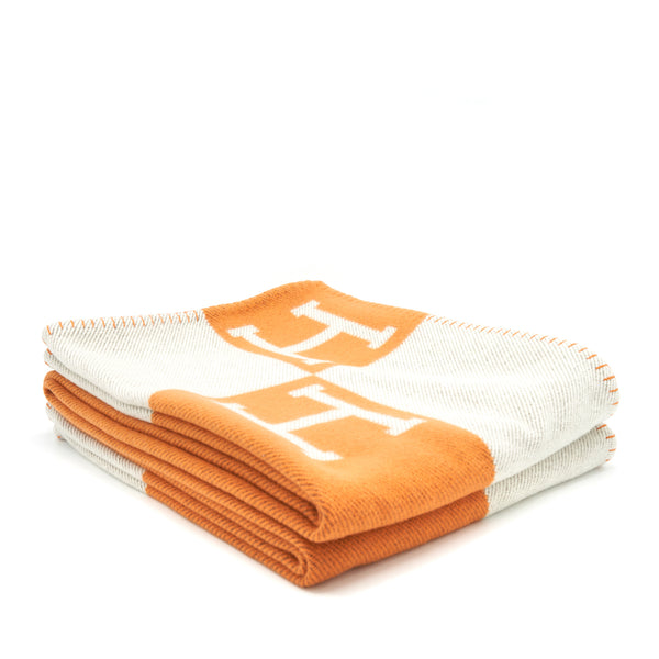 Hermes Avalon Throw Blanket Ecru/ Potiron