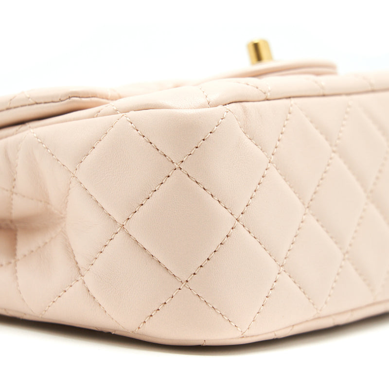 Chanel 22C Pearl Crush Mini Square Flap Bag Lambskin Light Pink GHW (Microchip)