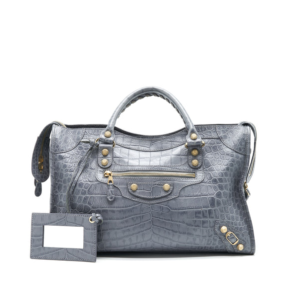 Balenciaga Medium Embossed Calfskin Bag in Grey SHW