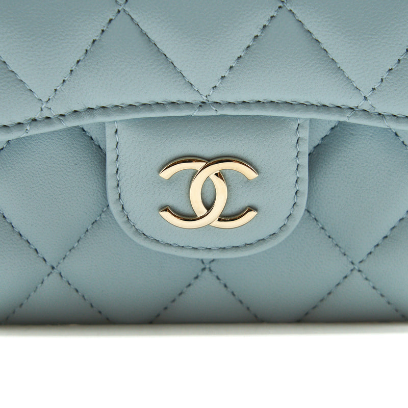 Chanel 22P top Handle Mini Vanity on Chain Lambskin light blue LGHW