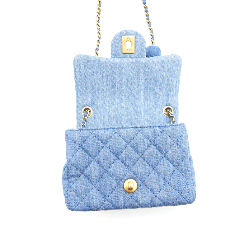 Chanel 22C Denim Pearl Crush Mini Square Flap Bag (Microchip)