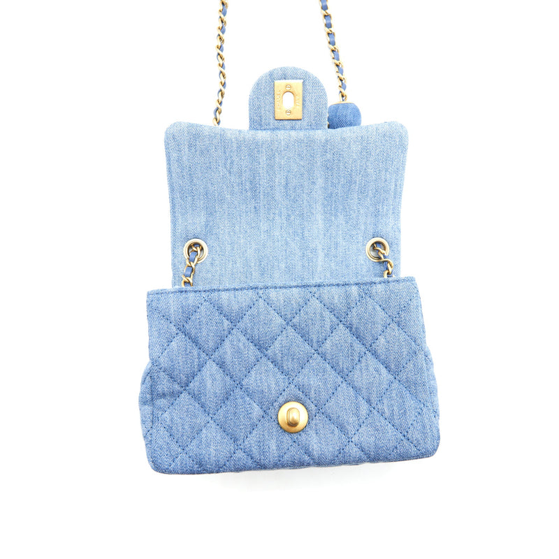 Chanel 22C Denim Pearl Crush Mini Square Flap Bag