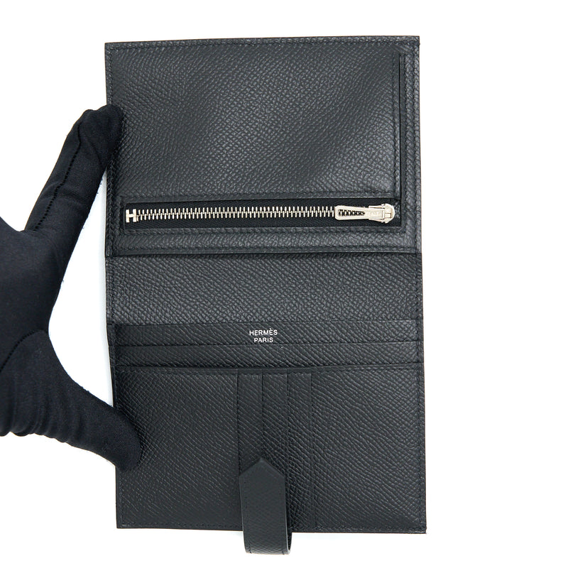 Hermes Bearn Compact Wallet Epsom Black SHW Stamp Z