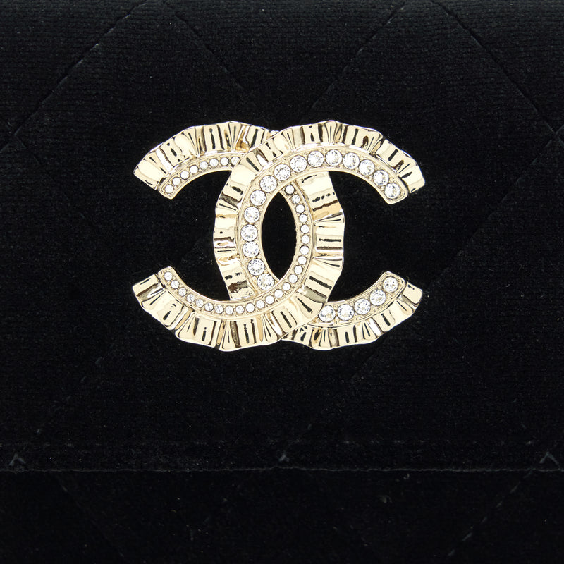 Chanel Small Flap Wallet Velvet Black LGHW