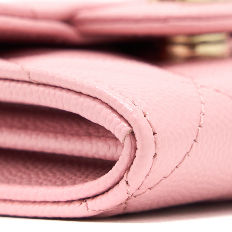 Chanel 22C Flap Card Holder with Chain Caviar Pink LGHW