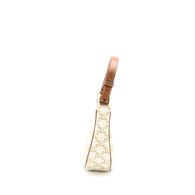 Celine Ava Bag In Triomphe Canvas And Calfskin White