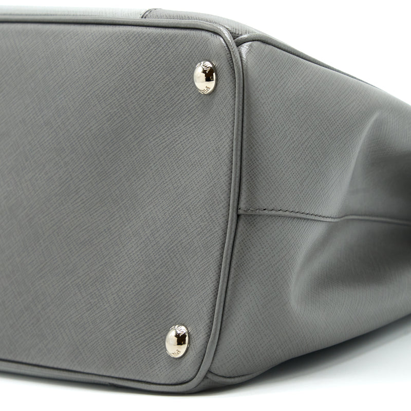 Prada Double Zip Tote Bag Saffiano Calfskin Multicolour Grey SHW