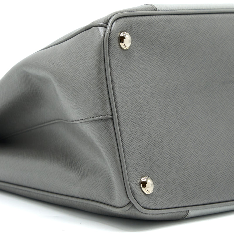Prada Double Zip Tote Bag Saffiano Calfskin Multicolour Grey SHW
