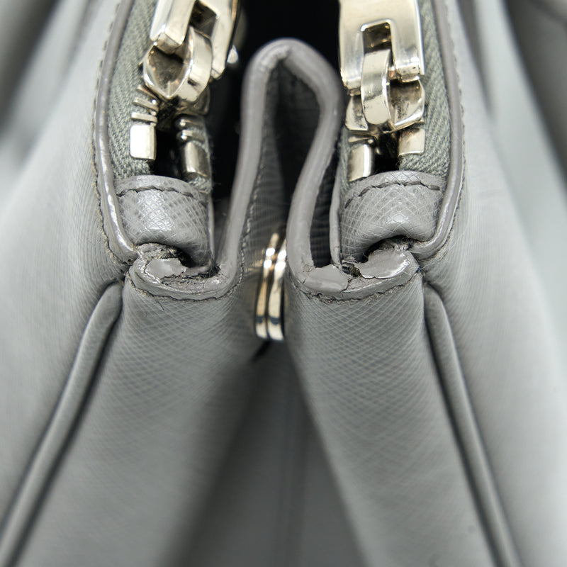 Prada Double Zip Tote Bag Saffiano Calfskin Multicolour Grey SHW