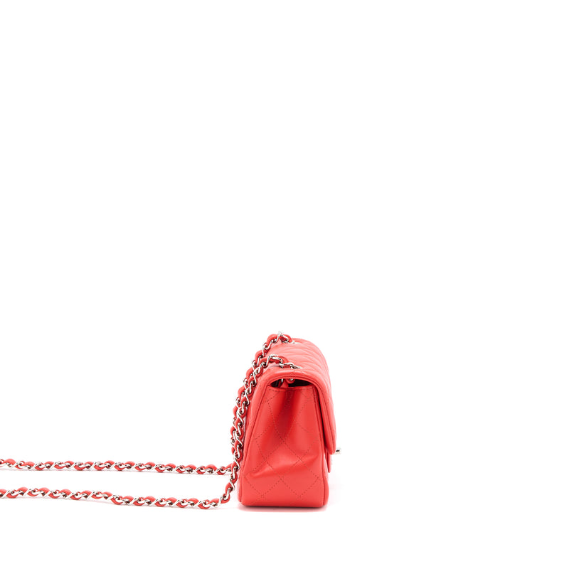 Chanel Mini Square Flap Bag Lambskin Orange Red SHW