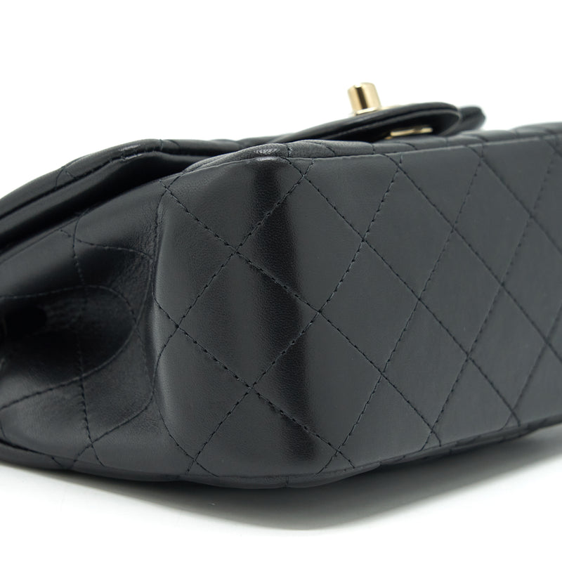 Chanel Mini Square Flap Bag Lambskin Black LGHW (Microchip)