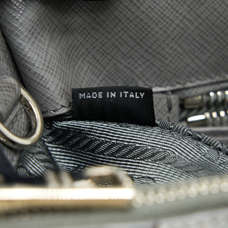 Prada Double Zip Tote Bag Saffiano Calfskin Multicolour Grey SHW