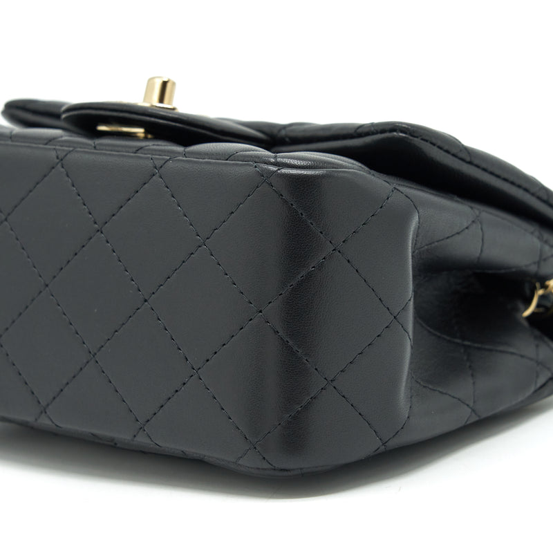 Chanel Mini Square Flap Bag Lambskin Black LGHW (Microchip)