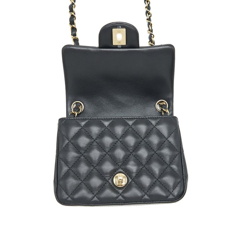 Chanel Mini Square Flap Bag Lambskin Black LGHW (Microchip)