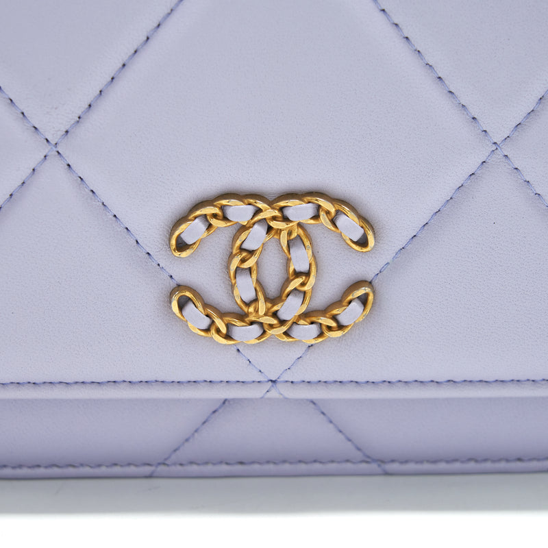 Chanel 19 Wallet On Chain Lambskin Light Purple GHW (Microchip)