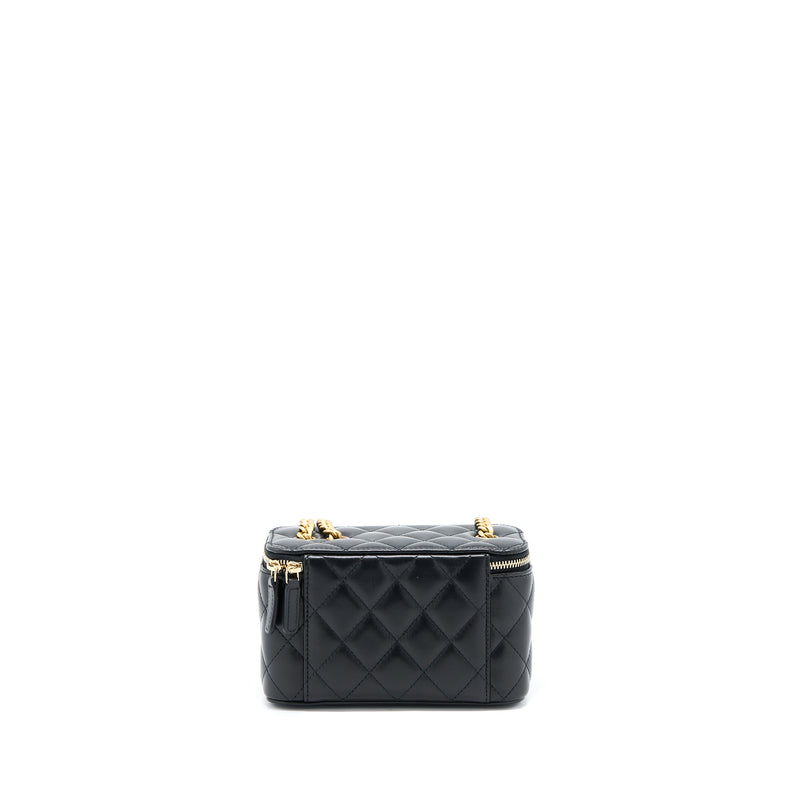 Chanel 22K Gold Pillar Adjustable Chain Long Vanity Lambskin Black GHW (Microchip)