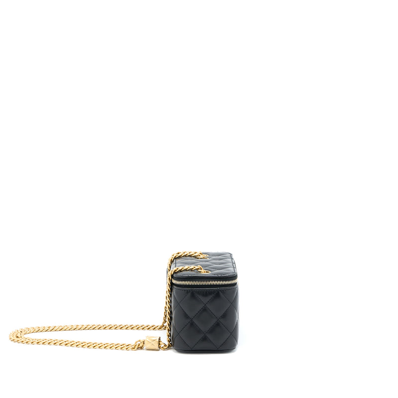 Chanel 22K Gold Pillar Adjustable Chain Long Vanity Lambskin Black GHW (Microchip)
